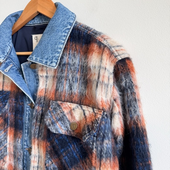 ANTHROPOLOGIE • Pilcro Plaid Denim Mix Jacket in Blue Morif - Picture 6 of 15